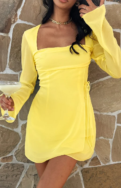 Mini dresses with cold - shoulder designs Lucy Yellow Long Sleeve Mini Dress