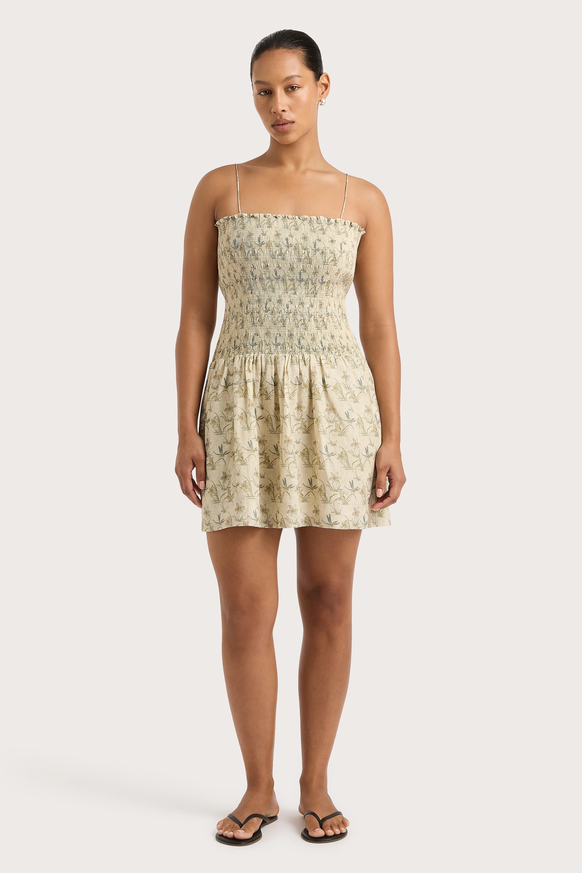 Denim mini dresses with distressed details Geriba Mini Dress Daffodil Cream