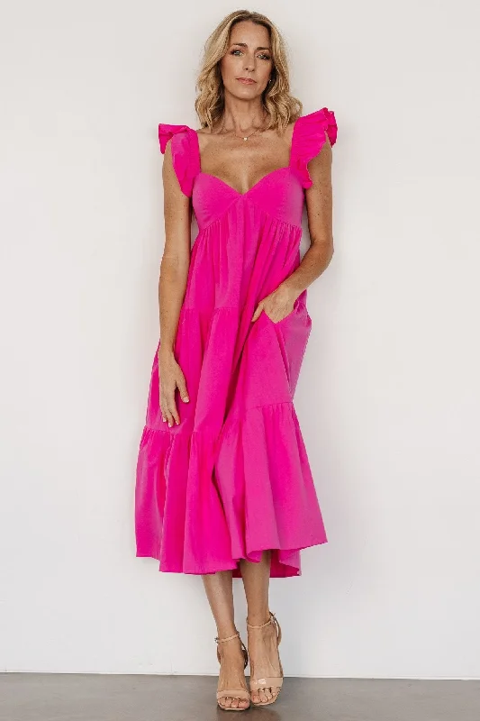 Midi dresses with bow accents for a sweet and charming look Aria Back Tie Dress | Pink Midi dresses with bow accents for a sweet and charming look Aria Back Tie Dress | Pink