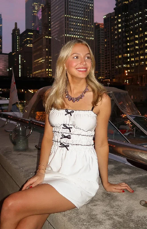 Floral print mini dresses for summer parties It Girl White Bow Mini Dress