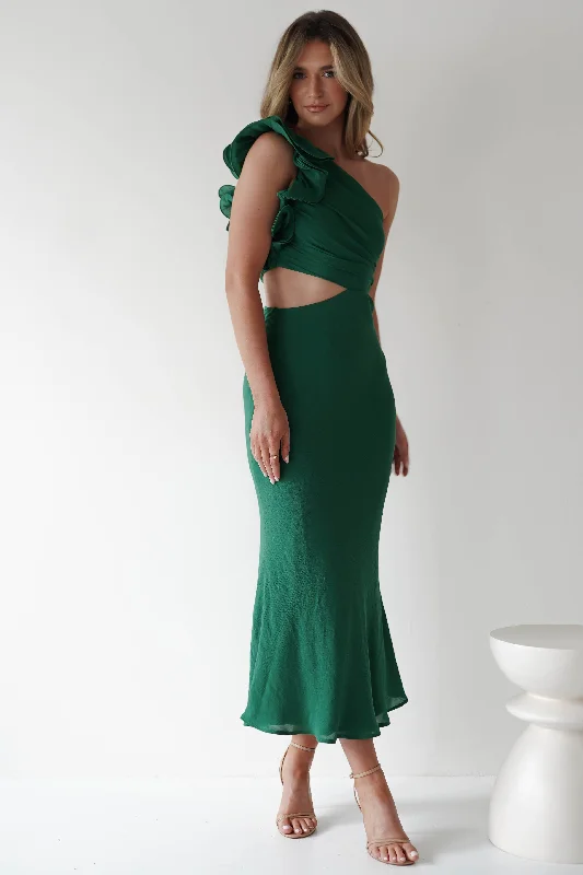 Wrap - style midi dresses in silk for a sophisticated office look Logen Ruffle Sleeve Midaxi | Forest Green Wrap - style midi dresses in silk for a sophisticated office look Logen Ruffle Sleeve Midaxi | Forest Green