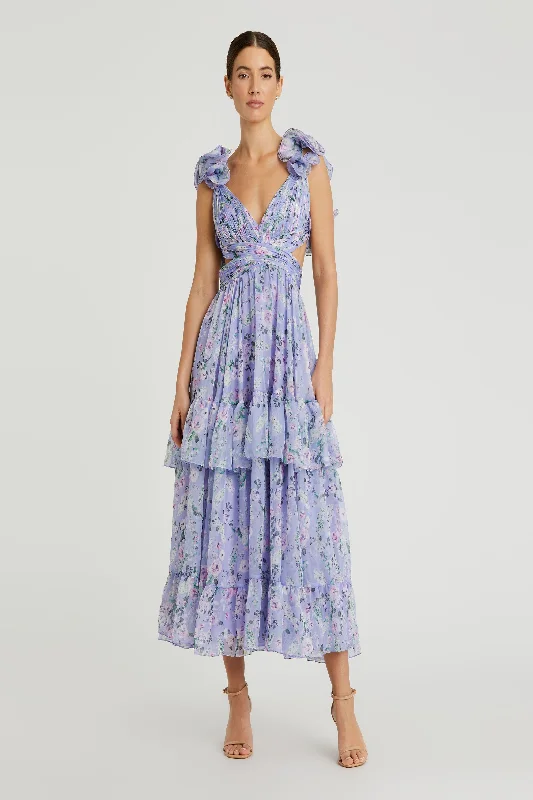 High - low midi dresses with geometric patterns for a modern party Mac Duggal 56049