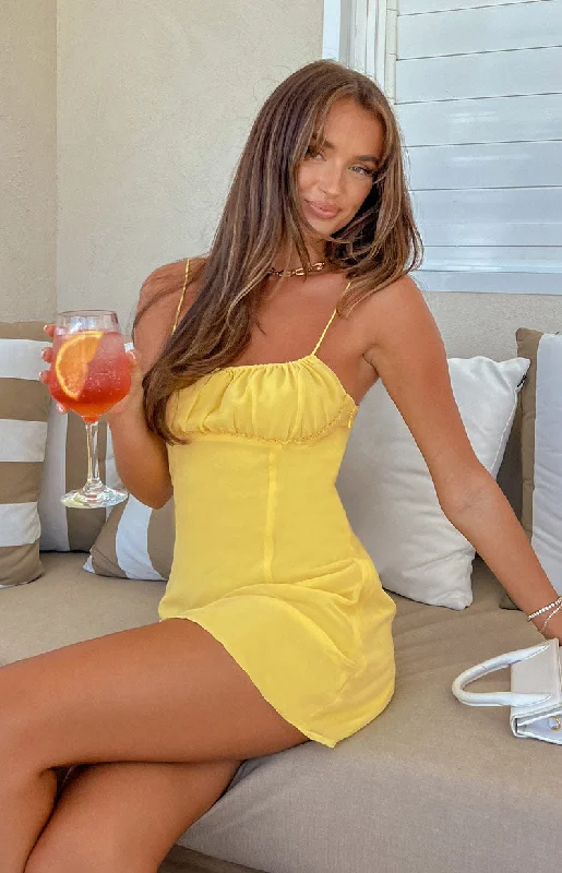 Mini dresses with V - necklines for a flattering shape Isabel Yellow Mini Dress