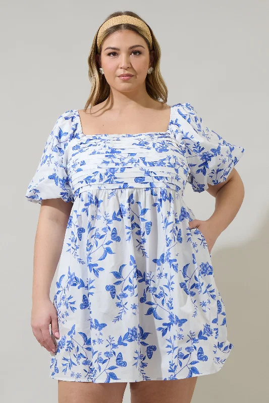 Polyester mini dresses for easy care Leya Floral Pleated Mini Dress Curve