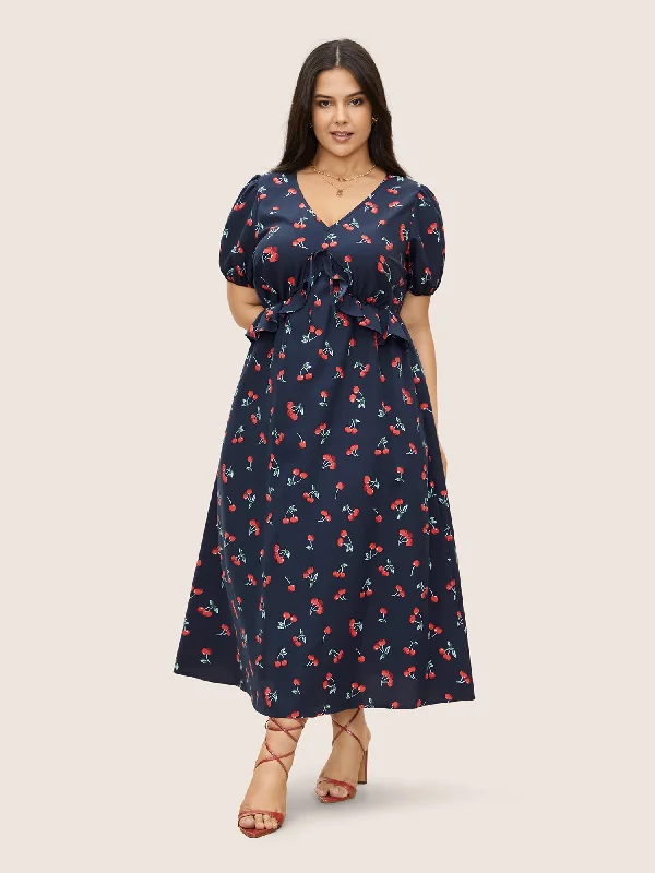 Midi dresses with button - front designs for a classic touch Citrus Fruit Print Tie Knot Gathered Puff Sleeve Dress Midi dresses with button - front designs for a classic touch Citrus Fruit Print Tie Knot Gathered Puff Sleeve Dress