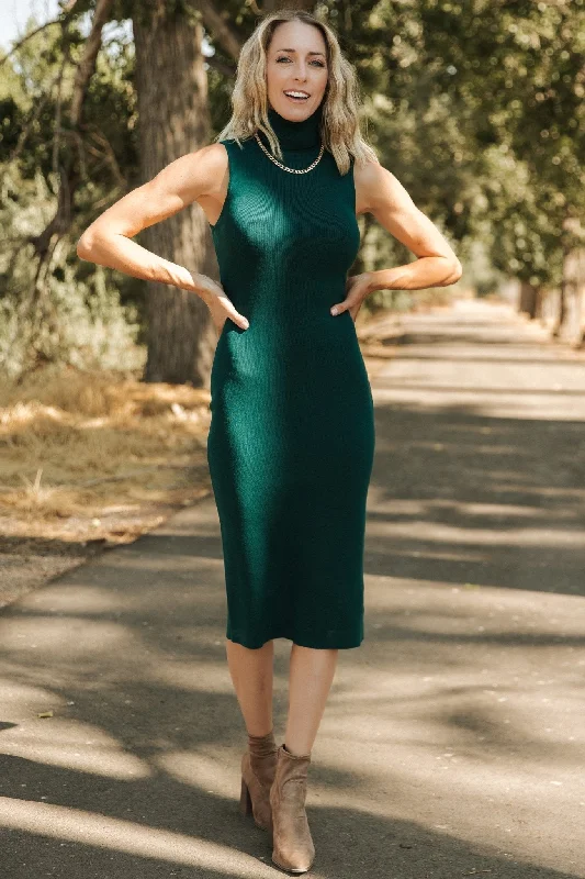 Midi dresses with halter necks for a stylish and comfortable option Melbourne Turtleneck Midi Dress | Emerald Midi dresses with halter necks for a stylish and comfortable option Melbourne Turtleneck Midi Dress | Emerald