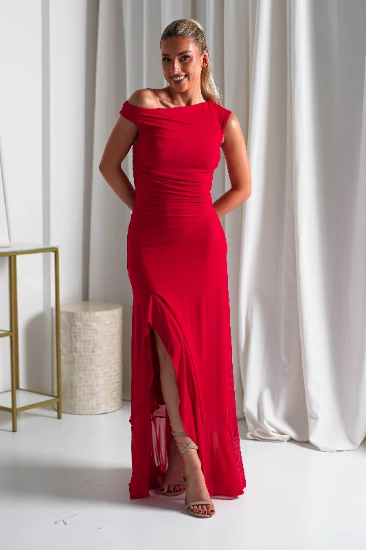 Midi dresses with bow accents for a sweet and charming look Cellinna Mesh Maxi Dress | Red Midi dresses with bow accents for a sweet and charming look Cellinna Mesh Maxi Dress | Red
