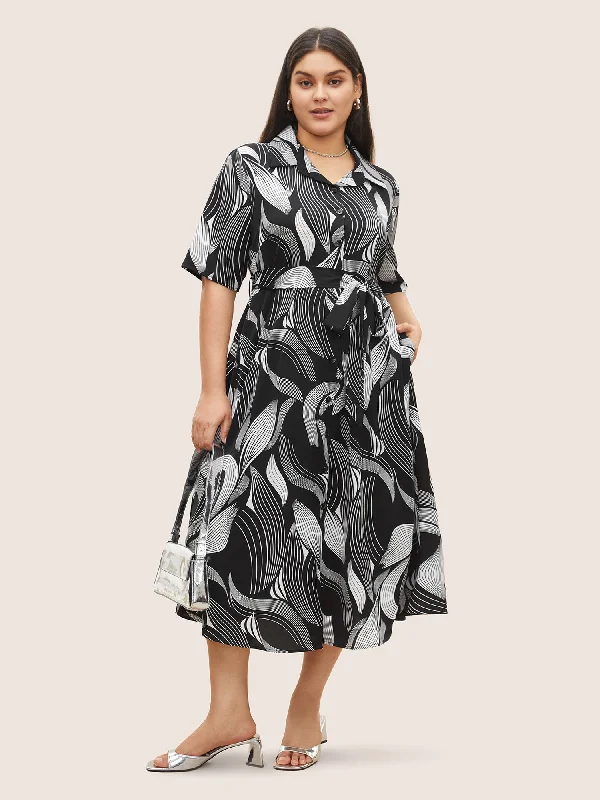 Midi dresses with fringe details for a fun and energetic style Shirt Collar Geometric Button Up Belted Dress Midi dresses with fringe details for a fun and energetic style Shirt Collar Geometric Button Up Belted Dress