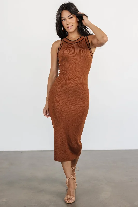 Midi dresses with mesh inserts for a trendy and breathable option Tove Knit Tank Midi Dress | Copper Midi dresses with mesh inserts for a trendy and breathable option Tove Knit Tank Midi Dress | Copper