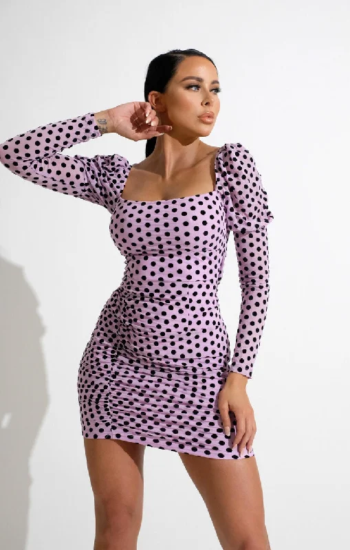 Mini dresses with abstract prints for an artistic look Lilac Polka Dot Mesh Bodycon Mini Dress - Habiba Mini dresses with abstract prints for an artistic look Lilac Polka Dot Mesh Bodycon Mini Dress - Habiba