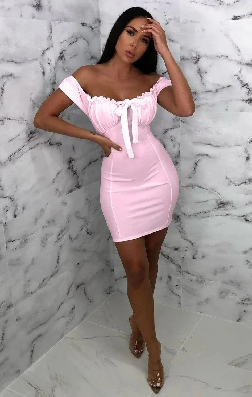 Mini dresses with mesh panels for a sexy and trendy look Pink Milkmaid Bardot Bodycon Mini Dress - Jett Mini dresses with mesh panels for a sexy and trendy look Pink Milkmaid Bardot Bodycon Mini Dress - Jett