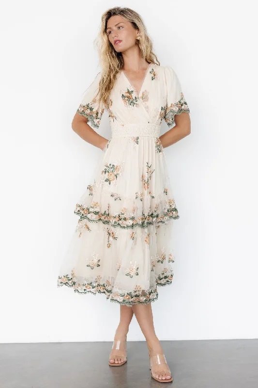 Midi dresses with belted waists to accentuate the figure Cynthia Midi Dress | Cream Floral Midi dresses with belted waists to accentuate the figure Cynthia Midi Dress | Cream Floral