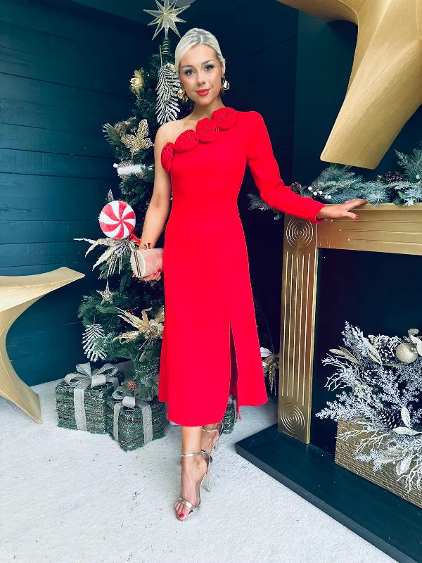 Midi dresses with embroidered accents for a unique and detailed design Carol Rose Detail Midi Dress Red Midi dresses with embroidered accents for a unique and detailed design Carol Rose Detail Midi Dress Red
