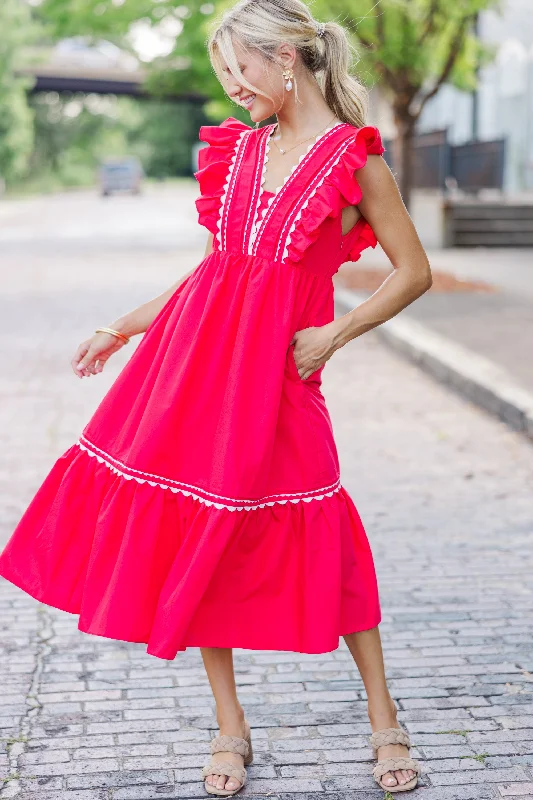 Midi dresses with ruched sleeves for a more fitted and stylish arm look Ready For The Day Red Ruffled Midi Dress Midi dresses with ruched sleeves for a more fitted and stylish arm look Ready For The Day Red Ruffled Midi Dress