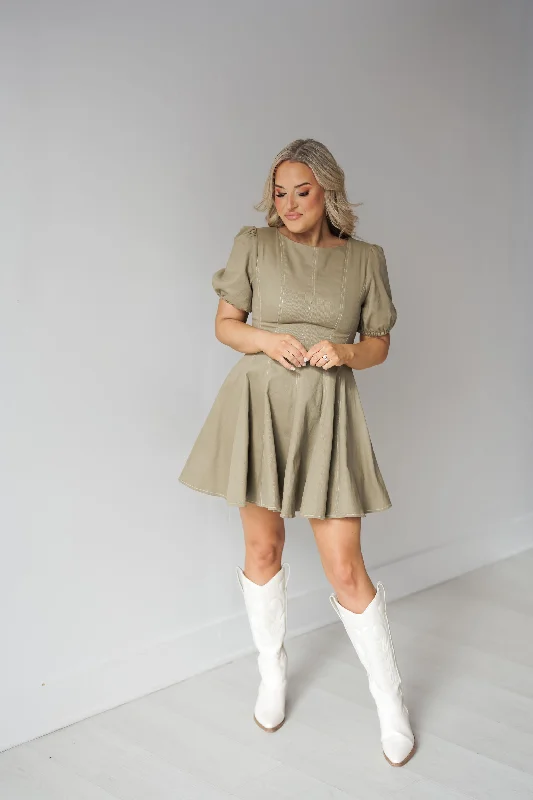 Satin mini dresses for a luxurious feel Rachel Mini Dress - Olive - FINAL SALE