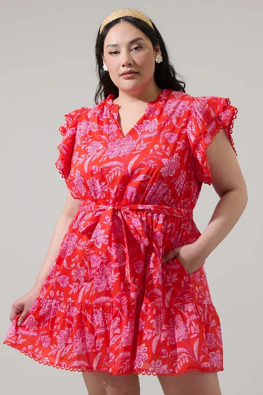 Sheer mini dresses with lace inserts Aria Floral Eriny Ruffle Mini Dress Curve