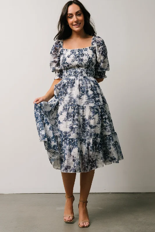 Midi dresses with bow accents for a sweet and charming look Hazel Eyelet Midi Dress | Navy Midi dresses with bow accents for a sweet and charming look Hazel Eyelet Midi Dress | Navy