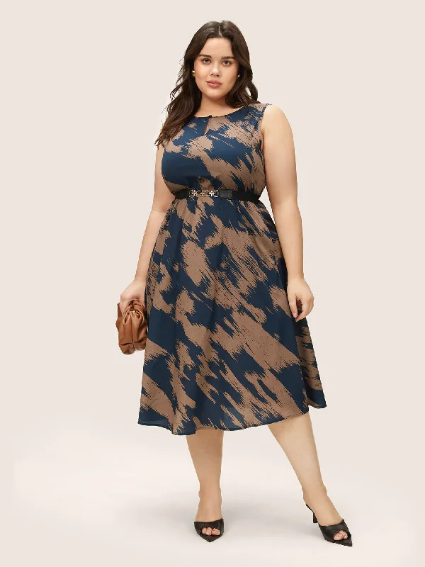 Sheath midi dresses with beaded embellishments for a formal occasion Brush Print Keyhole Gathered Tank Dress