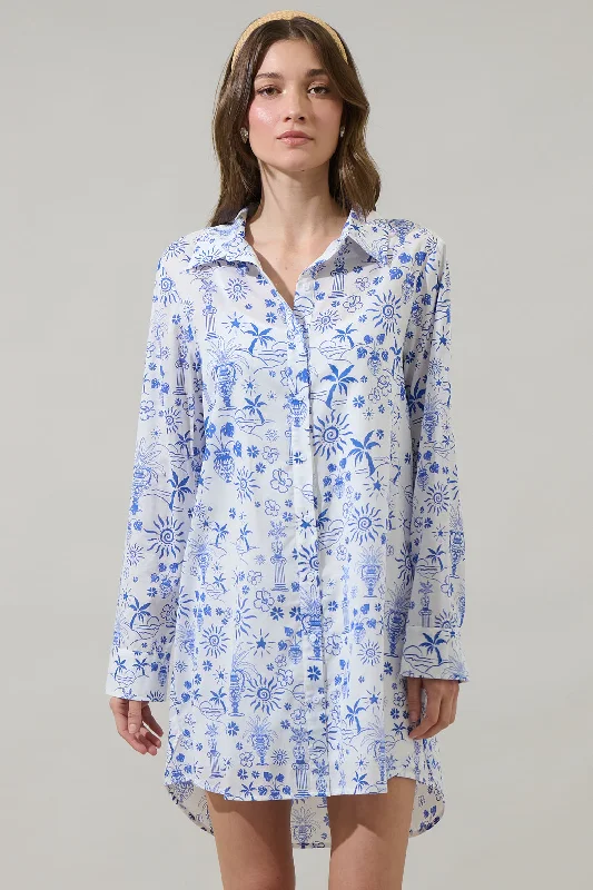 Mini dresses with asymmetric hems for a fashion - forward look Azul Tropics Luba Oversized Shirt Mini Dress Mini dresses with asymmetric hems for a fashion - forward look Azul Tropics Luba Oversized Shirt Mini Dress