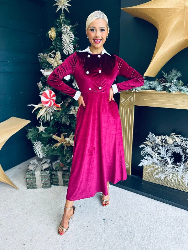 Midi dresses with patchwork patterns for a one - of - a - kind style Nancy Detailed Velvet Dress Burgundy Midi dresses with patchwork patterns for a one - of - a - kind style Nancy Detailed Velvet Dress Burgundy
