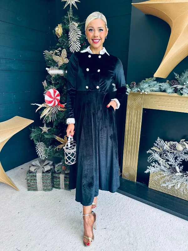 Midi dresses with fringe details for a fun and energetic style Nancy Detailed Velvet Dress Black Midi dresses with fringe details for a fun and energetic style Nancy Detailed Velvet Dress Black
