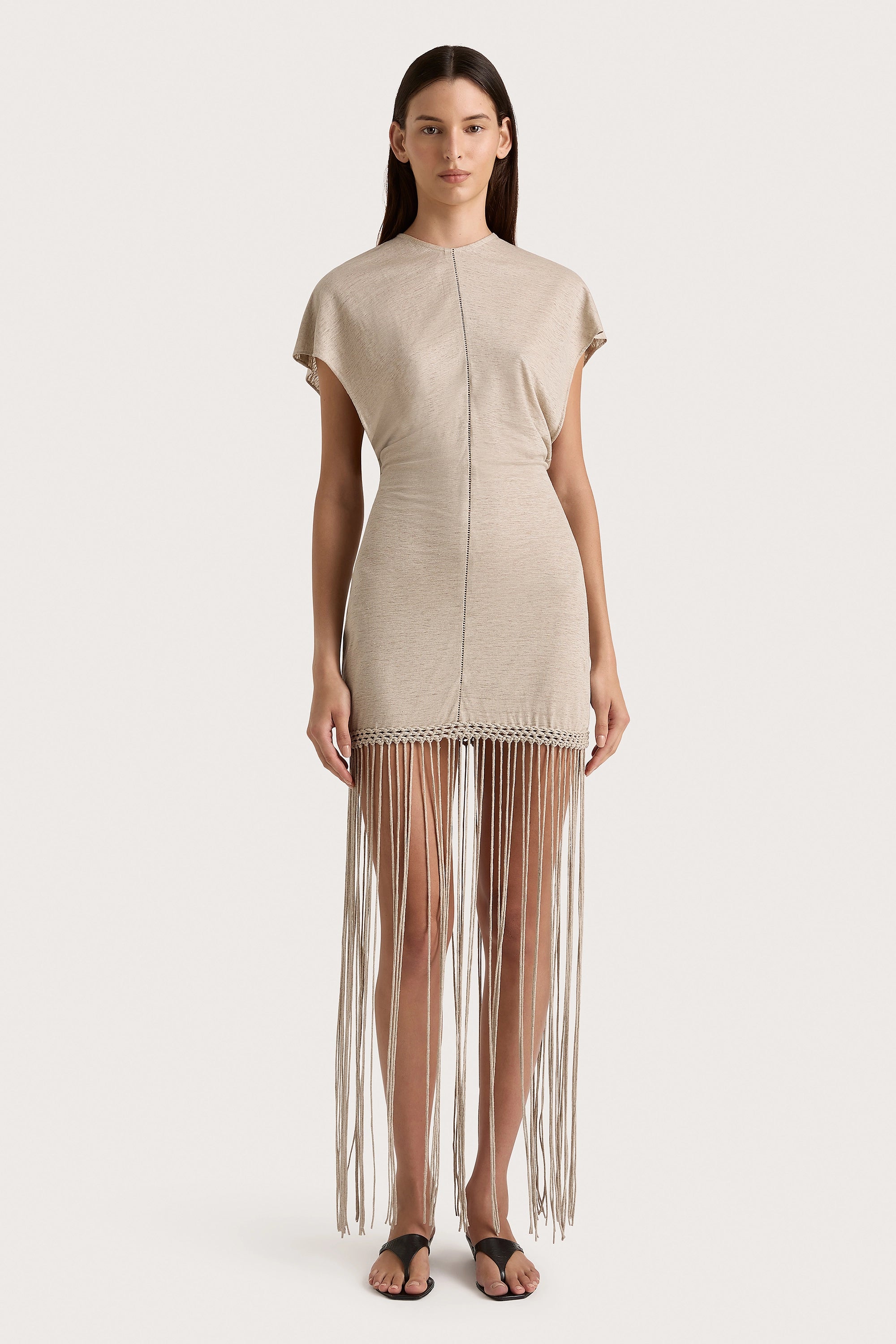 Mini dresses with tassel accents for a fun touch Ines Fringe Dress Oatmeal