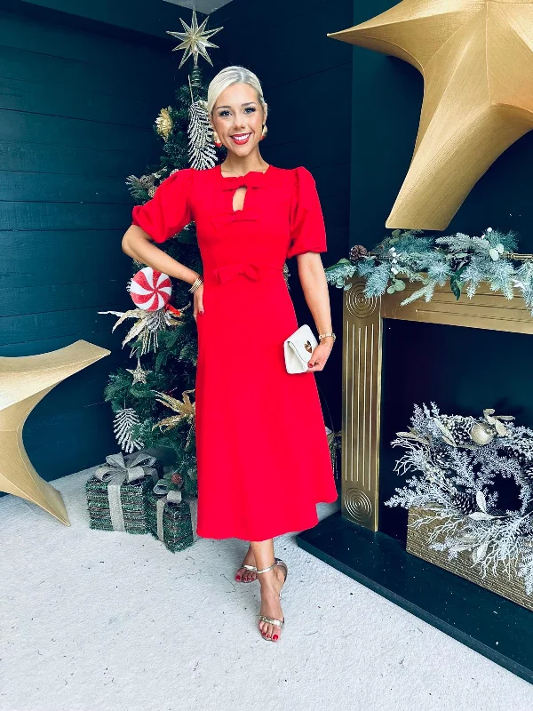 Midi dresses with lace - up fronts for a unique and adjustable style Mariah Bow Detail Midi Dress Red Midi dresses with lace - up fronts for a unique and adjustable style Mariah Bow Detail Midi Dress Red