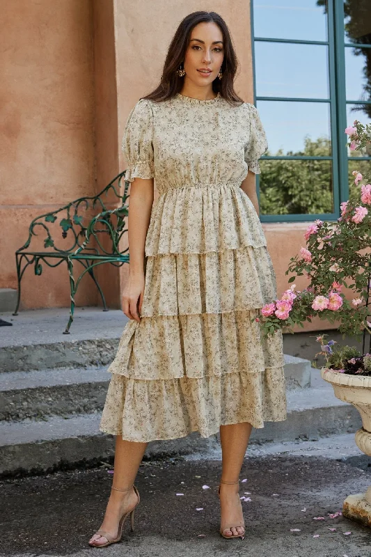 Midi dresses with ruched sleeves for a more fitted and stylish arm look Pia Tiered Midi Dress | Light Sage Floral Midi dresses with ruched sleeves for a more fitted and stylish arm look Pia Tiered Midi Dress | Light Sage Floral