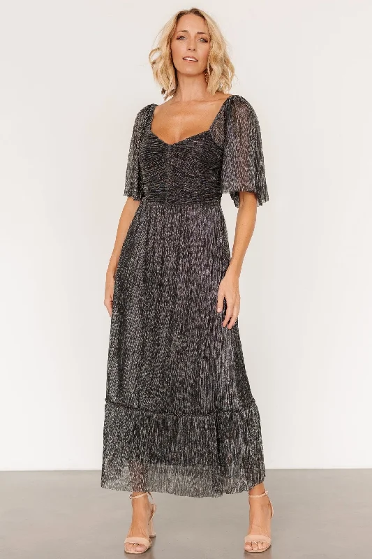 Midi dresses with side slits for a sexy and elegant appearance Elea Shimmer Dress | Black Midi dresses with side slits for a sexy and elegant appearance Elea Shimmer Dress | Black