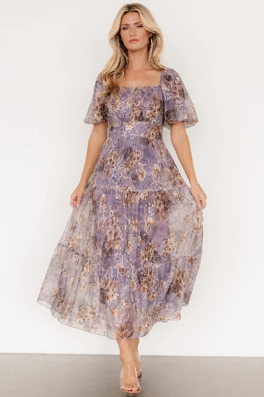 Midi dresses with empire waists for a flattering maternity option Annabeth Midi Dress | Lavender Floral Midi dresses with empire waists for a flattering maternity option Annabeth Midi Dress | Lavender Floral