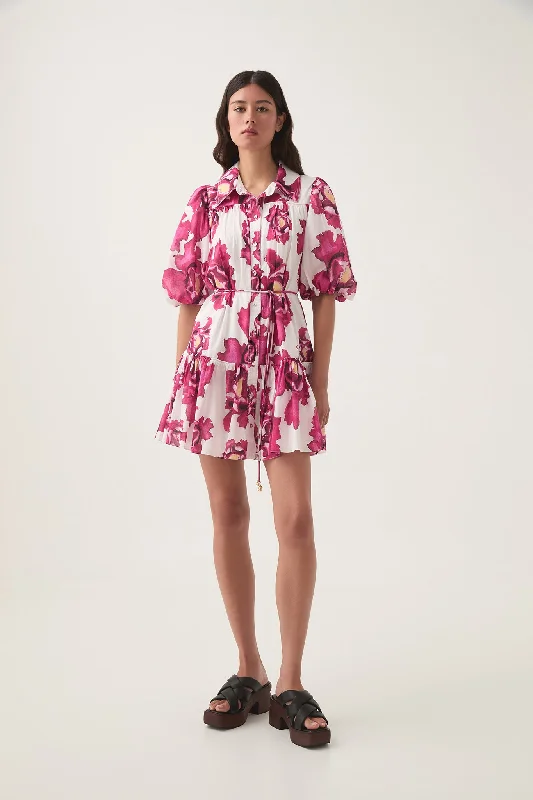 Denim mini dresses with distressed details Eliza Smock Mini Dress
