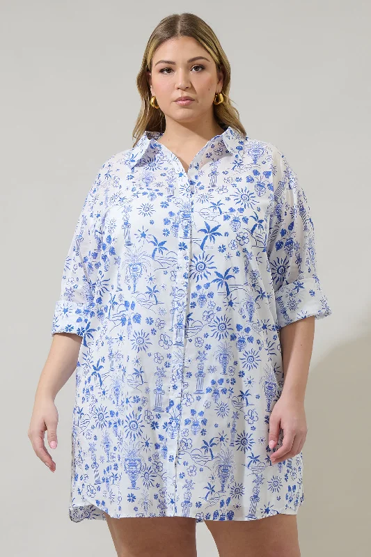 Mini dresses with patchwork designs for a unique style Azul Tropics Luba Oversized Shirt Mini Dress Curve Mini dresses with patchwork designs for a unique style Azul Tropics Luba Oversized Shirt Mini Dress Curve