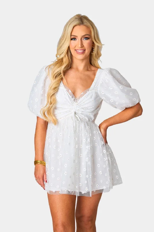 Mini dresses with cut - out details for a trendy look Hannah Elastic Waist Mini Dress - English Daisy Mini dresses with cut - out details for a trendy look Hannah Elastic Waist Mini Dress - English Daisy
