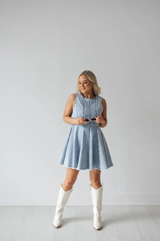 Mini dresses with pleated skirts for a classic look Faith Denim Dress - FINAL SALE