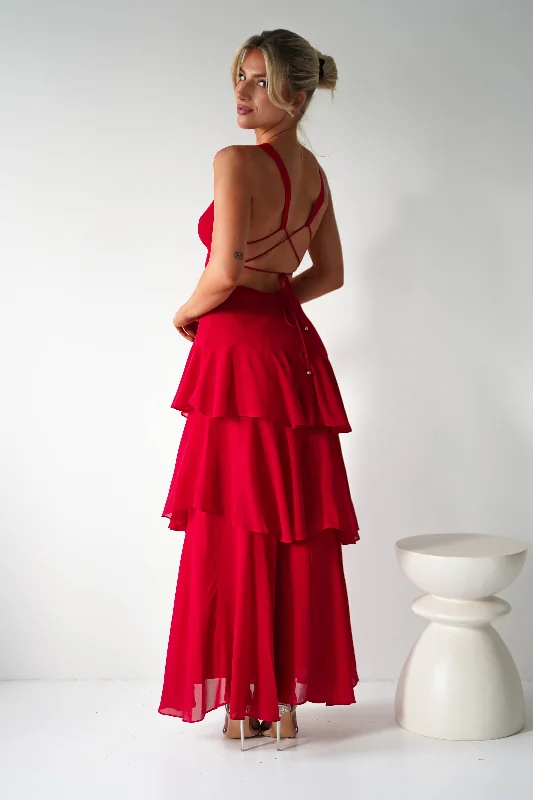Midi dresses with button - front designs for a classic touch Andalusia Ruffle Maxi Dress | Red Midi dresses with button - front designs for a classic touch Andalusia Ruffle Maxi Dress | Red