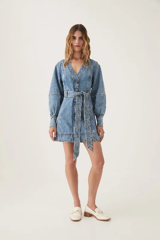 Mini dresses with one - shoulder designs Outline Denim Mini Dress