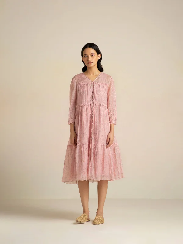 Midi dresses with ruffled bodices for a more pronounced feminine look Barley Pink Lace Dress Midi dresses with ruffled bodices for a more pronounced feminine look Barley Pink Lace Dress