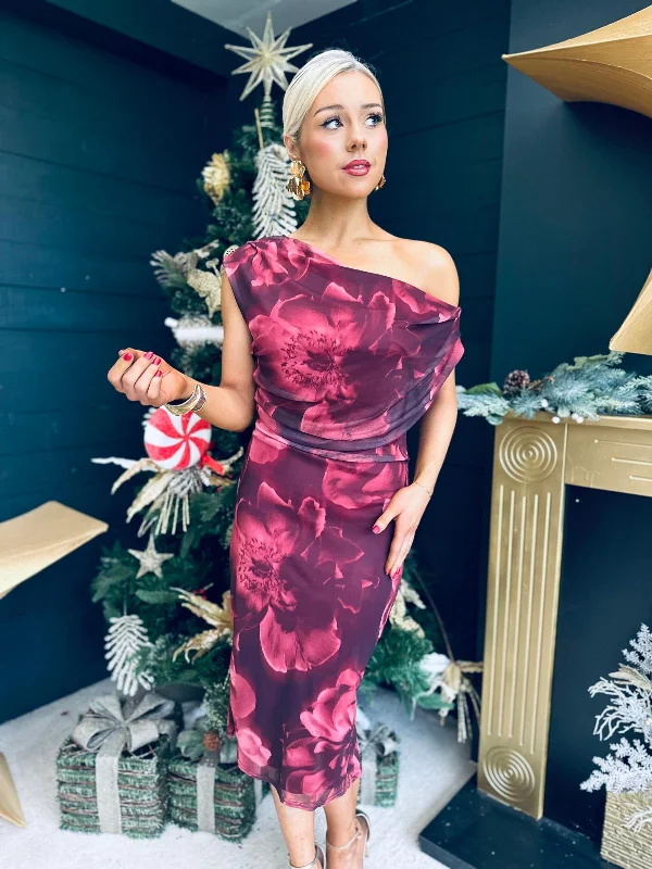 Midi dresses with ribbed textures for a unique and tactile appearance Donna Asymmetric Neckline Floral Print Mesh Midi Dress Midi dresses with ribbed textures for a unique and tactile appearance Donna Asymmetric Neckline Floral Print Mesh Midi Dress