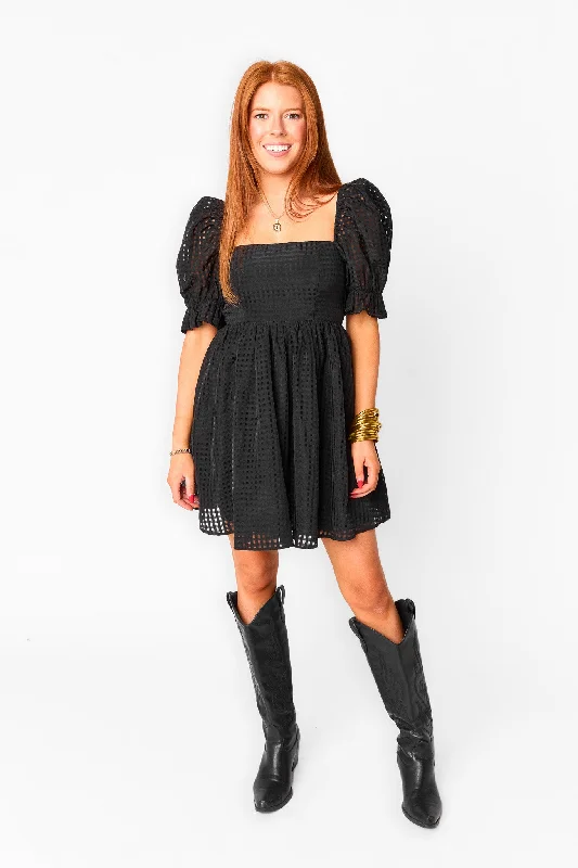Mini dresses with bow accents for a sweet look Faye Babydoll Mini Dress - Black