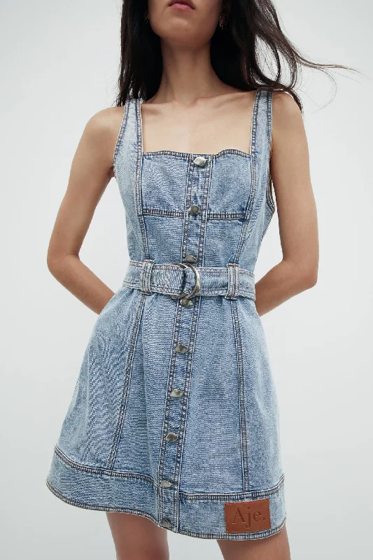 Mini dresses with criss - cross backs for a flirty look Zariah Denim Mini Dress