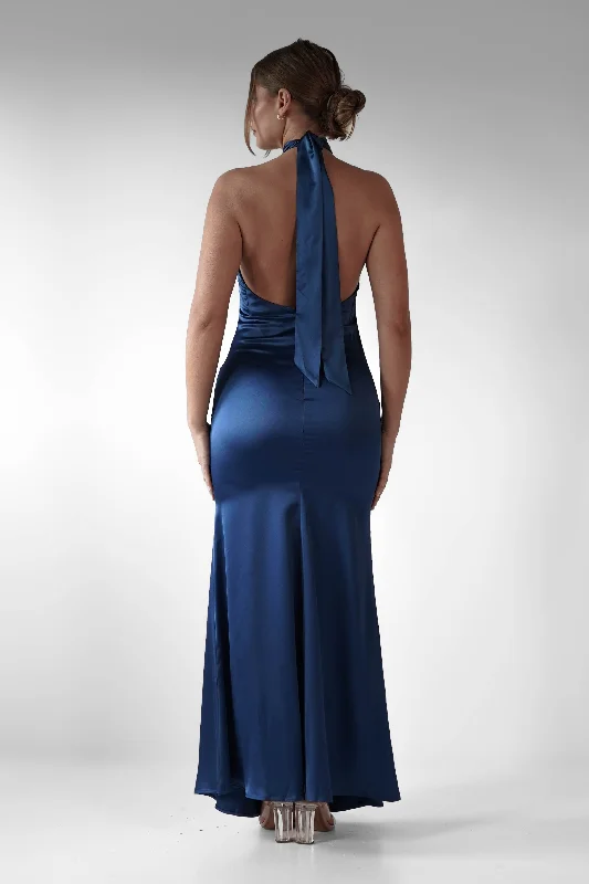 Midi dresses with sheer panels for a touch of allure Kartia Halterneck Maxi Gown | Navy Midi dresses with sheer panels for a touch of allure Kartia Halterneck Maxi Gown | Navy