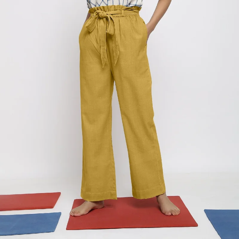 Light Yellow 100% Cotton Elasticated Wide Legged Paperbag Pant