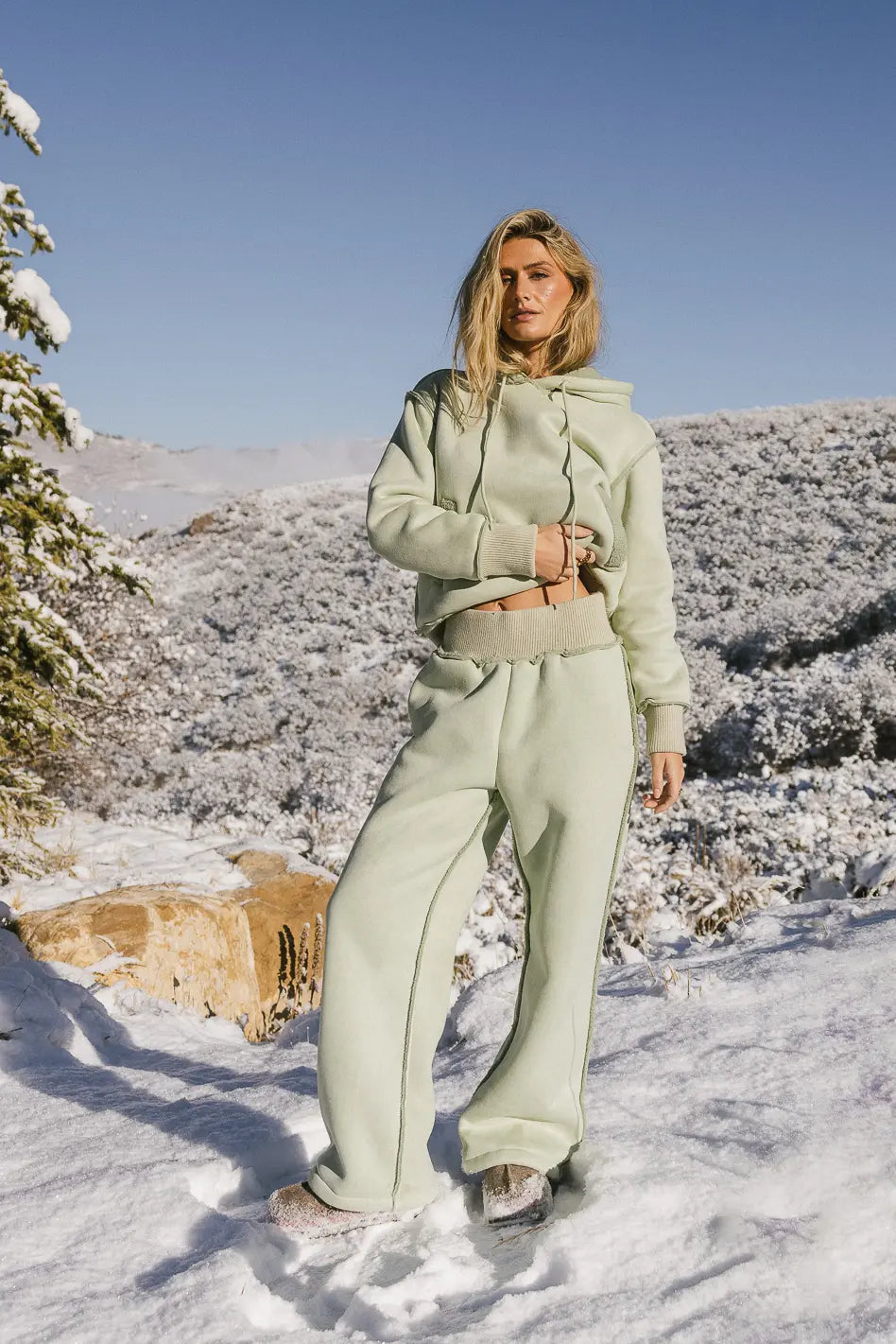 Mattie Faux Shearling Pants in Sage - FINAL SALE