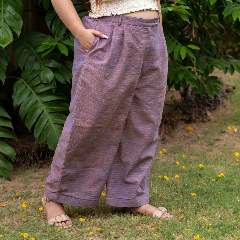 Purple Stripes 100% Cotton High-Rise Elasticated Baggy Pant