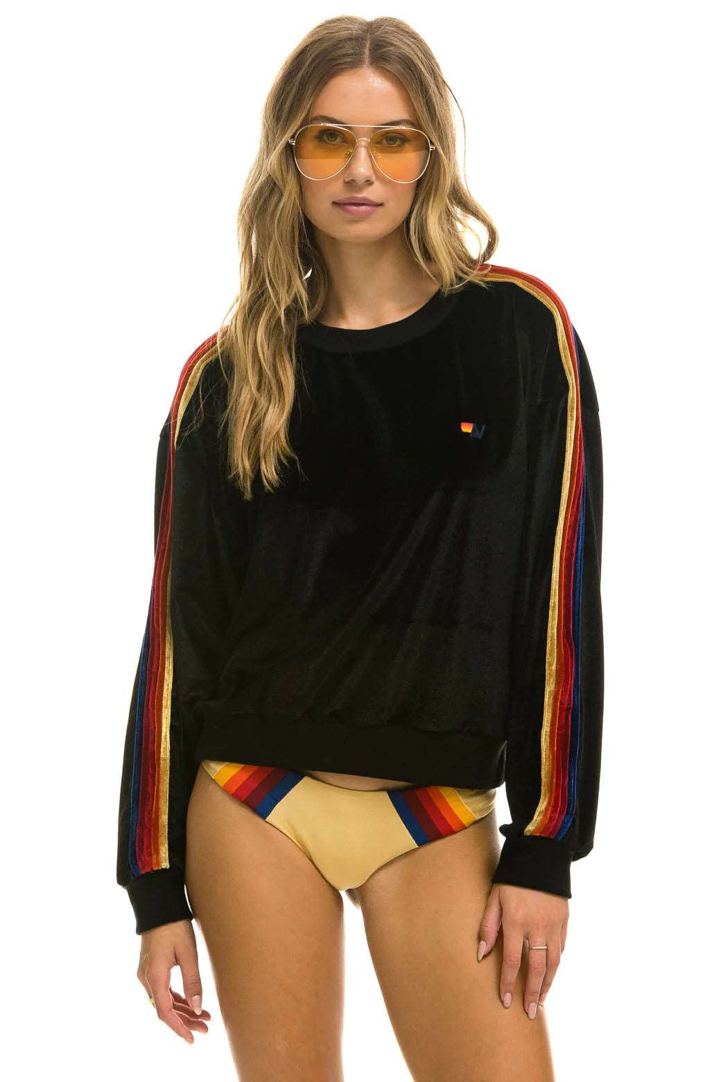 seamless cup women bikini briefs for a natural lookAviator Nation Women's Classic Velvet Relaxed Sweatshirt -  Black