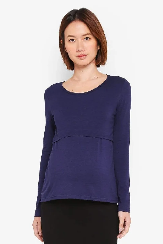 organic cotton women nursing braBelva Long Sleeved Round Neck Tee Navy