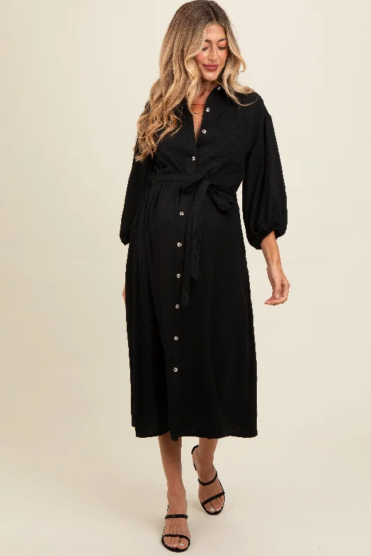 plus size front closure women nursing braBlack Button Down Maternity Midi Dress