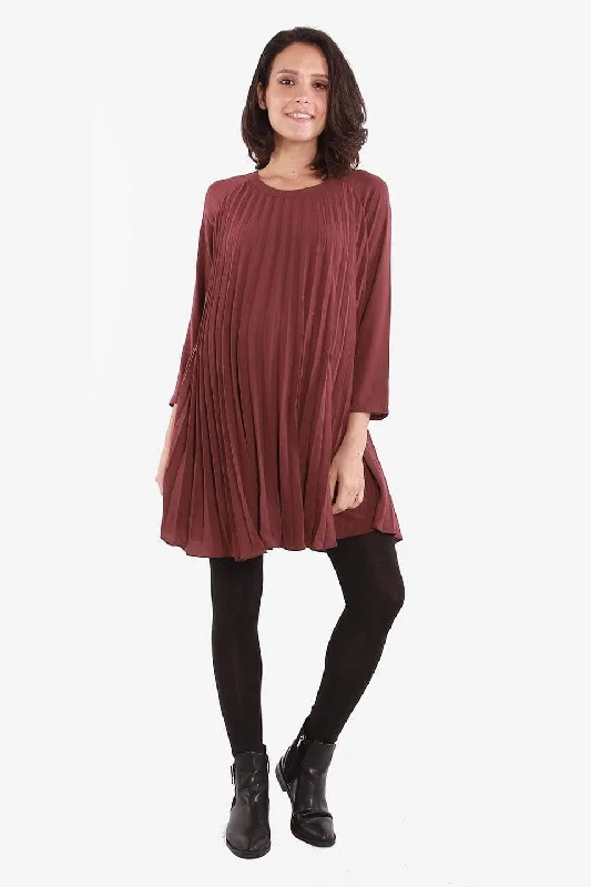 nursing bra for working momsLong Sleeves Brenna Pleats Nursing Dress Maroon