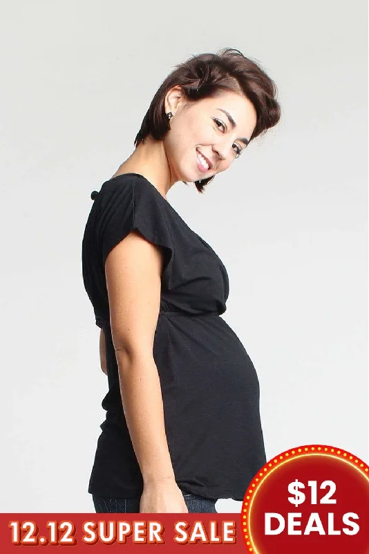 Carrie Bamboo Cotton Nursing Top Black