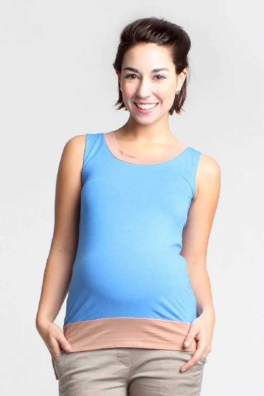 Casey Sleeveless Contrast Bamboo Maternity Top Blue